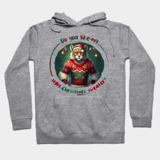 Ugly Christmas sweater: Festive tiger-man in winter wonderland wearing a sweater with a Christmas tree and ornaments Hoodie